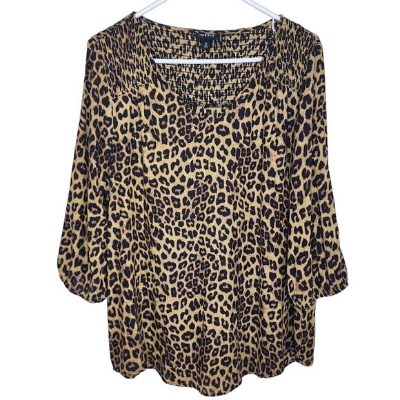 Torrid Crepe Smocked Midi Leopard Blouse Size 0 - Picture 1 of 12